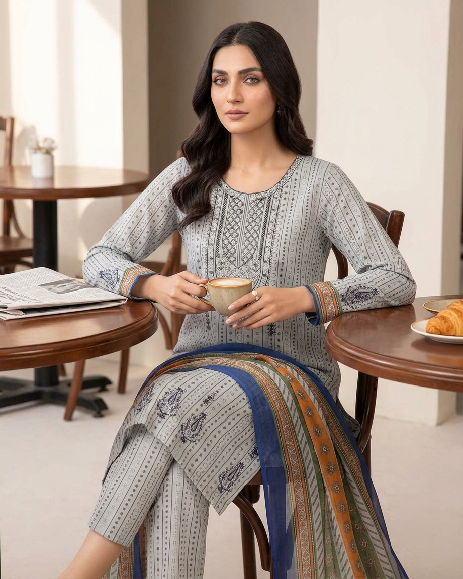Limelight AE-723 Printed Lawn Suit with Contrast Dupatta – 3 Piece Unstitched