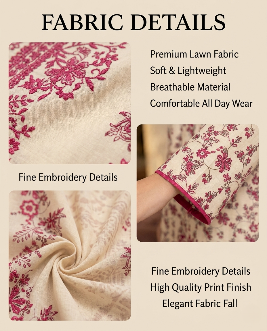 Baroque BW-2032 Floral Embroidered Lawn Suit – 3 Piece Unstitched