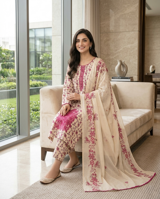Baroque BW-2032 Floral Embroidered Lawn Suit – 3 Piece Unstitched