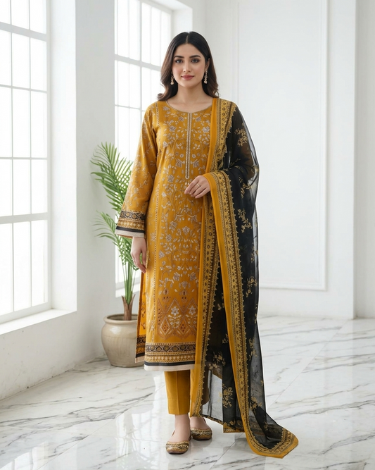 Maria B Mbroidered AE-695 Embroidered Lawn Suit – 3 Piece Unstitched