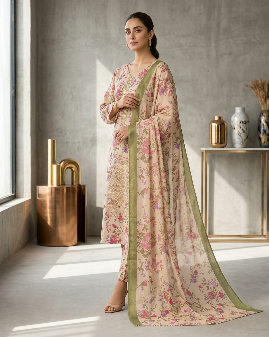IZNIK AE715 Embroidered Floral Lawn Suit – 3 Piece Unstitched