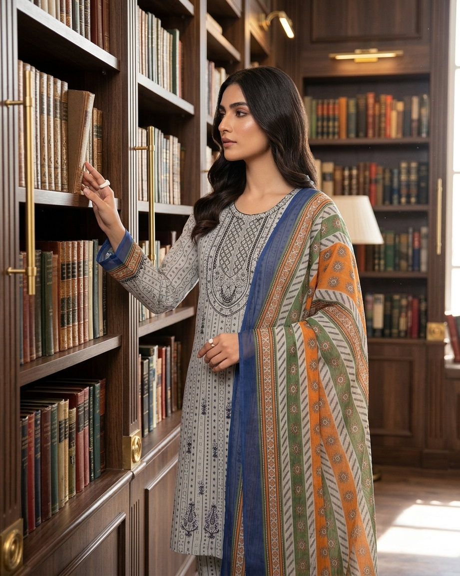Limelight AE-723 Printed Lawn Suit with Contrast Dupatta – 3 Piece Unstitched