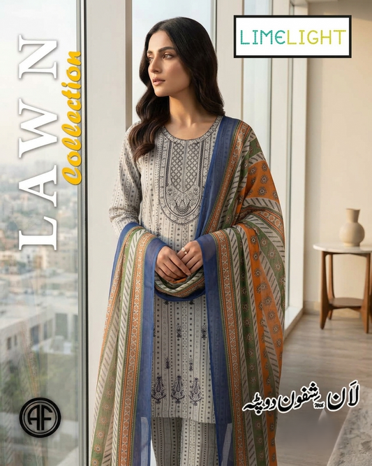 Limelight AE-723 Printed Lawn Suit with Contrast Dupatta – 3 Piece Unstitched
