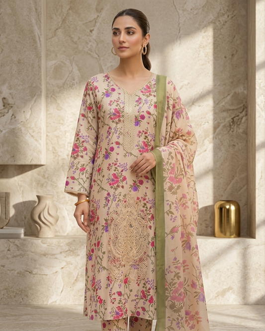 IZNIK AE715 Embroidered Floral Lawn Suit – 3 Piece Unstitched