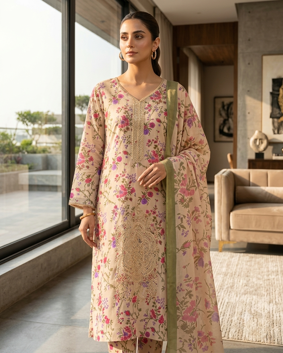 IZNIK AE715 Embroidered Floral Lawn Suit – 3 Piece Unstitched