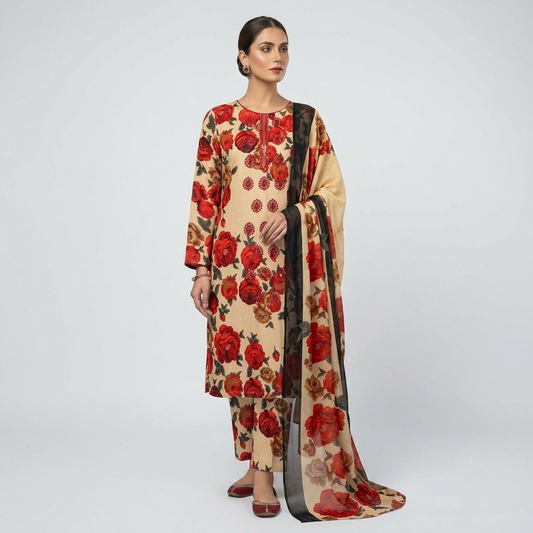 Maria.B AE-712 Red Rose Floral Lawn Suit – 3 Piece Unstitched | Summer Collection