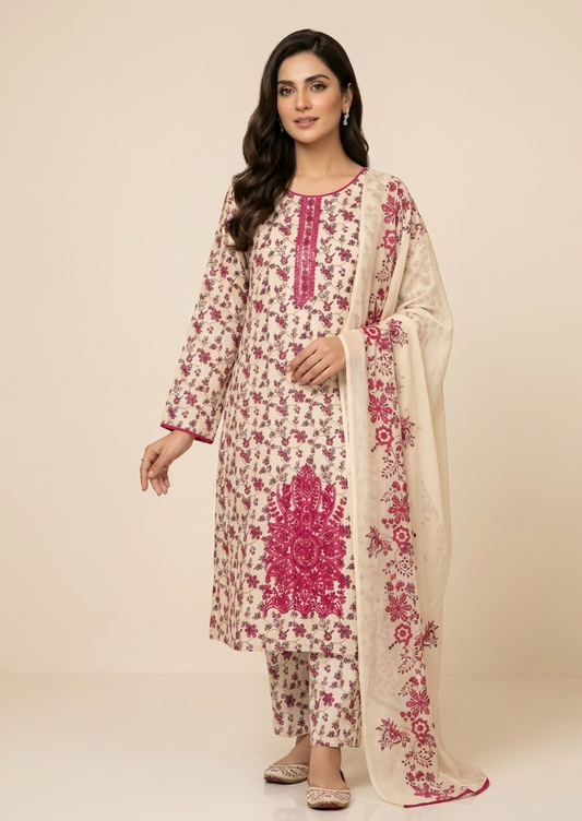 Baroque BW-2032 Floral Embroidered Lawn Suit – 3 Piece Unstitched