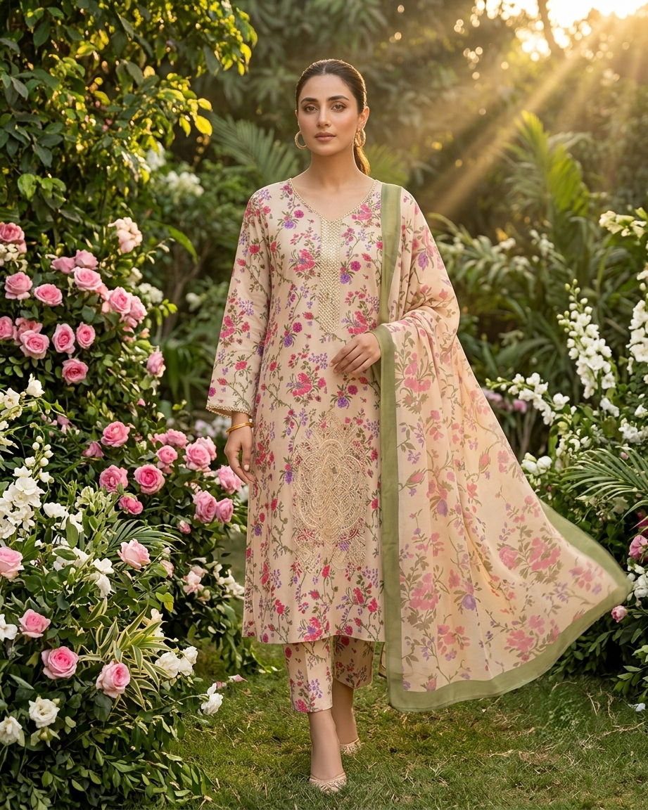 IZNIK AE715 Embroidered Floral Lawn Suit – 3 Piece Unstitched