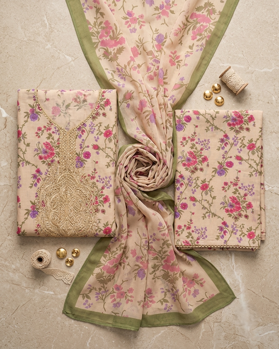 IZNIK AE715 Embroidered Floral Lawn Suit – 3 Piece Unstitched