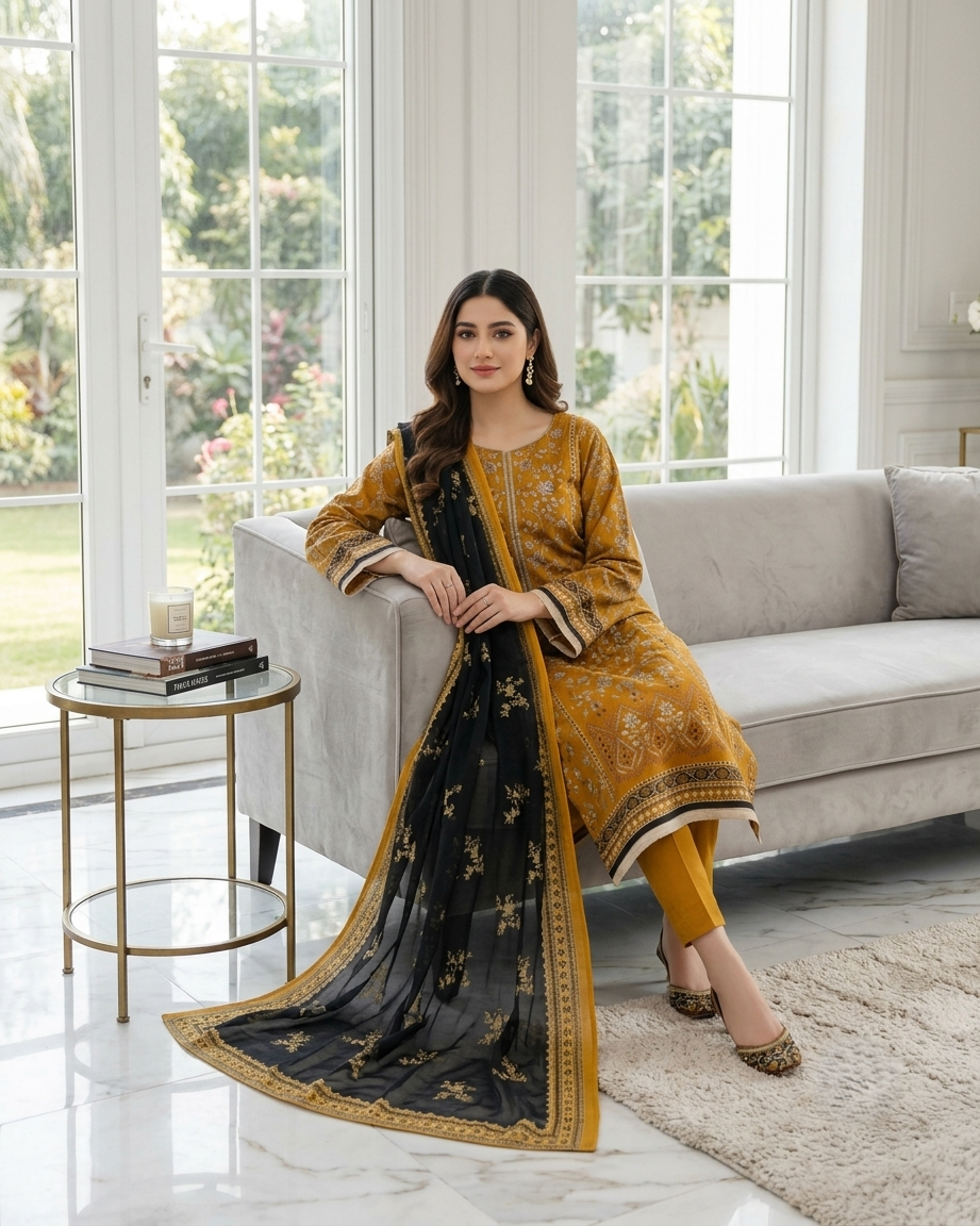 Maria B Mbroidered AE-695 Embroidered Lawn Suit – 3 Piece Unstitched