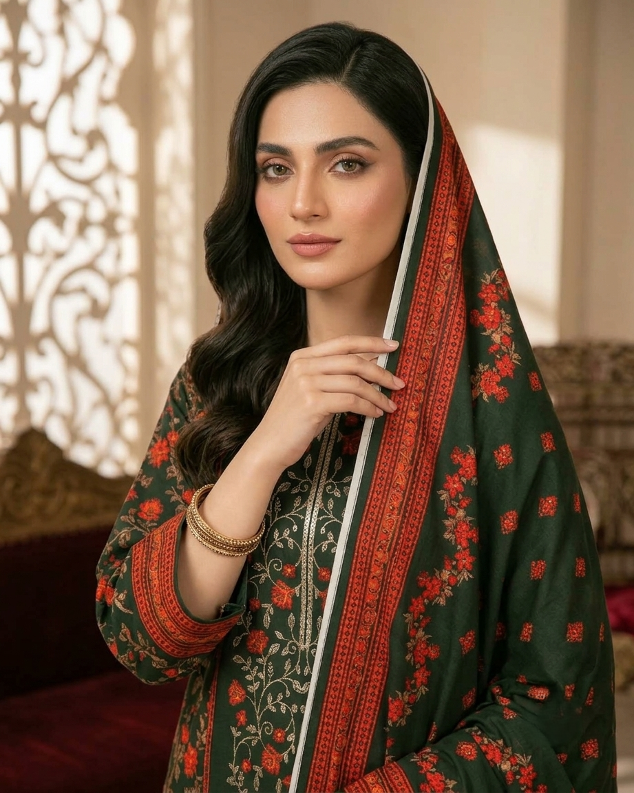 Limelight AE-231 Dark Green Floral Lawn Suit – 3 Piece Unstitched