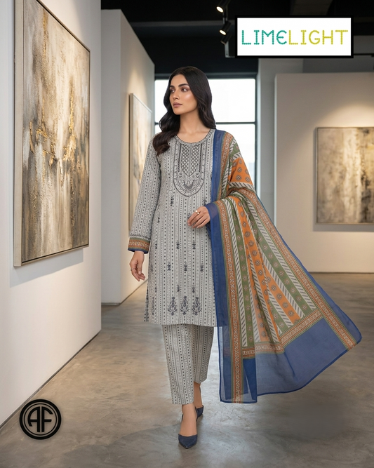 Limelight AE-723 Printed Lawn Suit with Contrast Dupatta – 3 Piece Unstitched