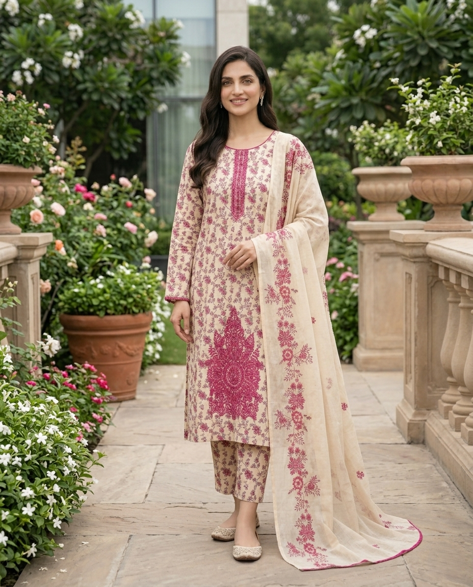Baroque BW-2032 Floral Embroidered Lawn Suit – 3 Piece Unstitched