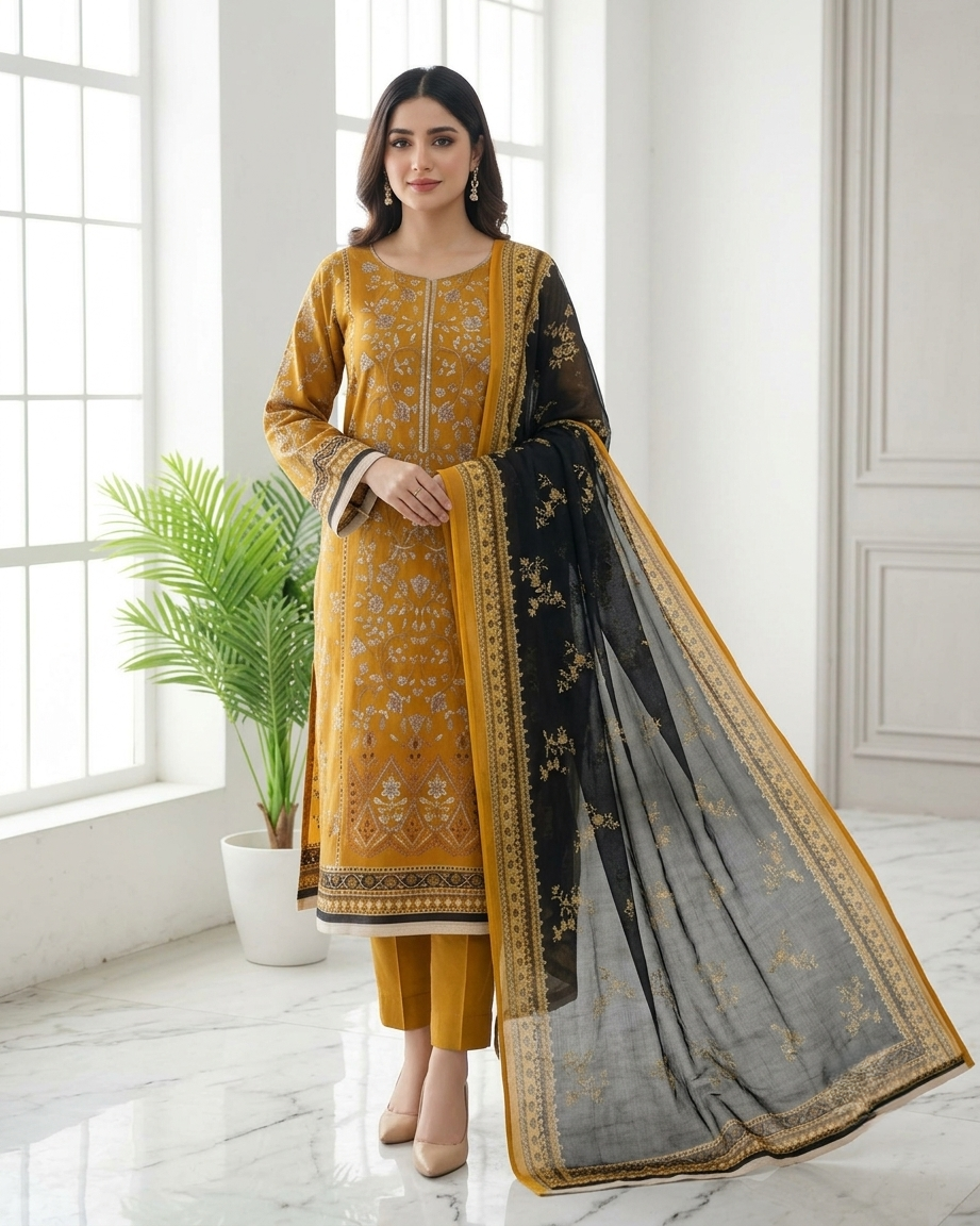 Maria B Mbroidered AE-695 Embroidered Lawn Suit – 3 Piece Unstitched