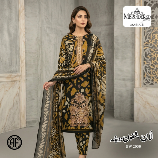 Maria.B BW-2030 Botanical Print Embroidered Lawn Suit – 3 Piece Unstitched